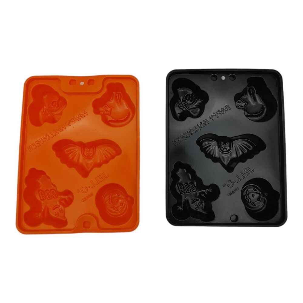 Vintage Jell-O Happy Halloween Plastic Molds Set of 2 Orange Black Bat Ghost